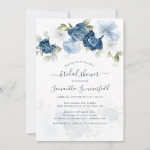 Floral Dusty Blue Greenery Foliage Bridal Shower Invitation