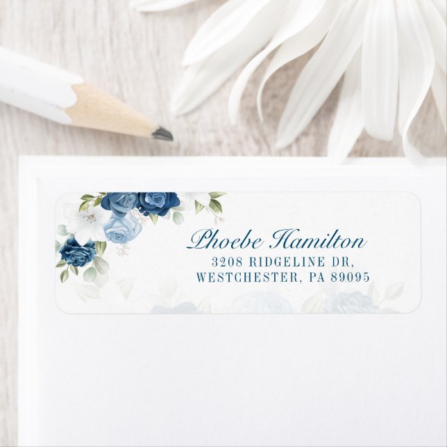 Floral Dusty Blue Greenery Return Address (Insitu)
