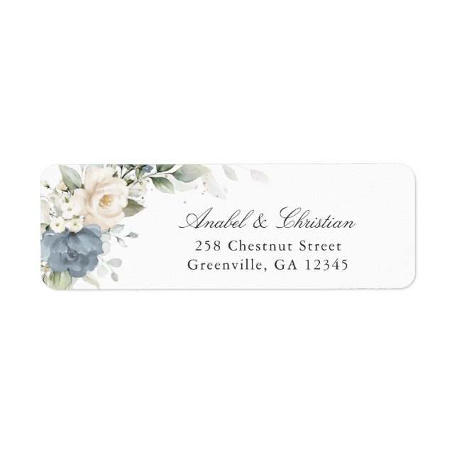 Floral Dusty Blue Greenery Return Address Label (Front)