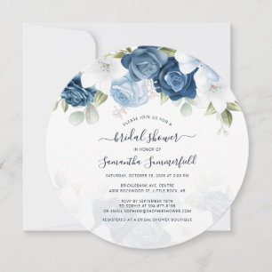 Floral Dusty Blue Greenery Script Bridal Shower Invitation