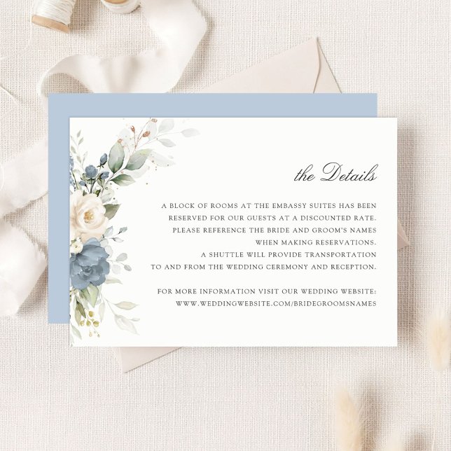 Floral Dusty Blue Greenery Wedding Details Insert Invitation (Creator Uploaded)