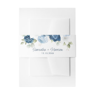 Floral Dusty Blue Greenery Wedding Invitation Belly Band