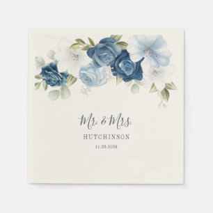 Floral Dusty Blue Greenery Wedding Reception Napkin