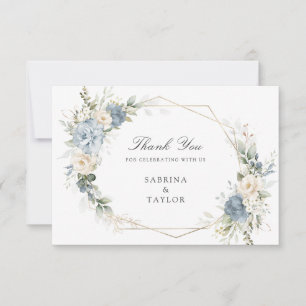 Floral Dusty Blue Greenery Wedding Thank You Card
