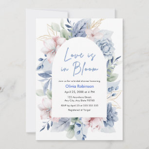 Floral Dusty Blue Love is in Bloom Bridal Shower Invitation