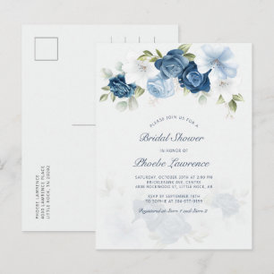 Floral Dusty Blue Modern Bridal Shower Invitation Postcard