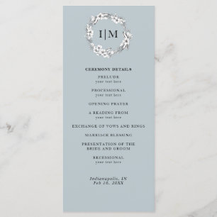 Floral Dusty Blue Monogram Wedding Program Programme