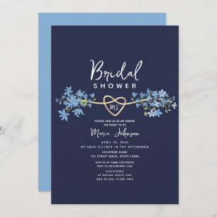 Floral Dusty Blue Navy Bridal Shower Invitation