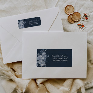 Floral Dusty Blue Navy Wedding Return Address