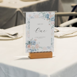 Floral Dusty Blue Peach Watercolor Wedding Table Number