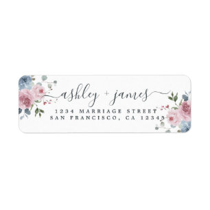 Floral Dusty Blue Pink Rose Return Address Label
