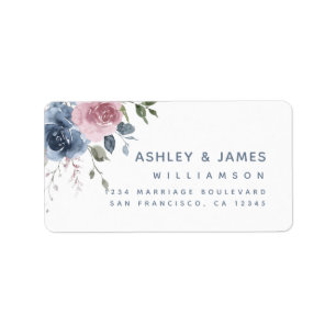 Floral Dusty Blue Pink Rose Script Return Address  Label