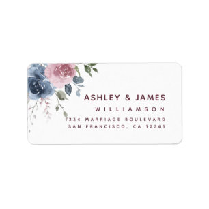 Floral Dusty Blue Pink Rose Script Return Address  Label