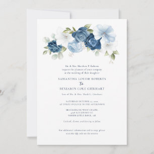 Floral Dusty Blue QR Code All in One Wedding Invitation