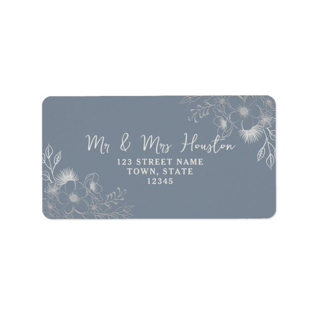 Floral Dusty Blue Return Address Label (Front)
