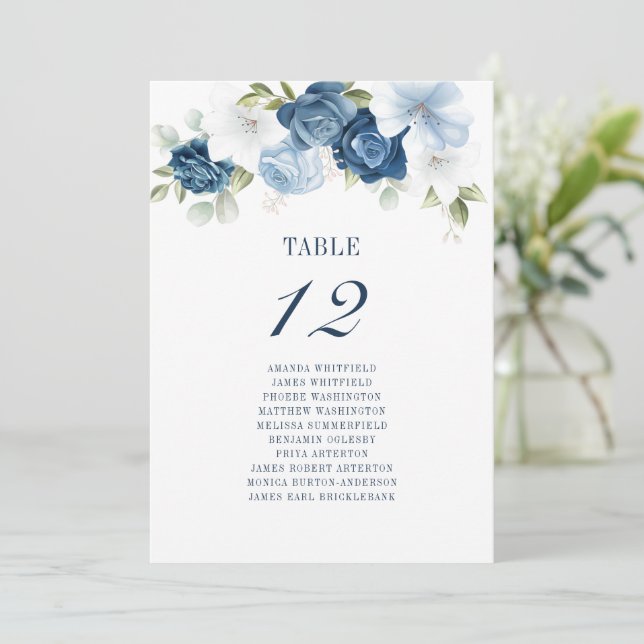 Floral Dusty Blue Table Number 12 Wedding Seating (Standing Front)
