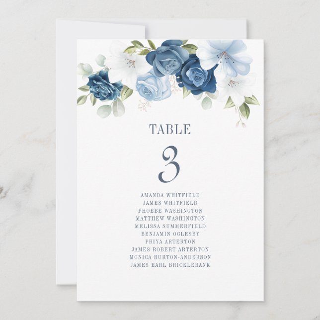 Floral Dusty Blue Table Number 3 Wedding Seating (Front)