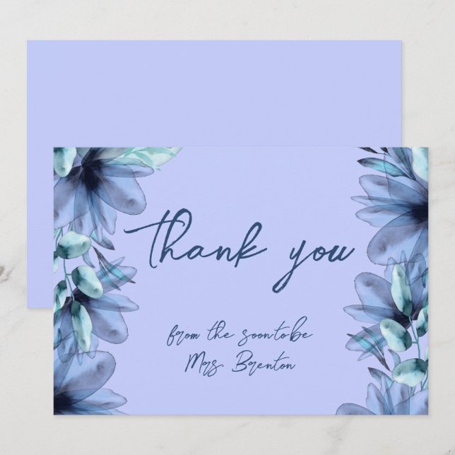 Floral dusty blue violet  thank you card (Front/Back)