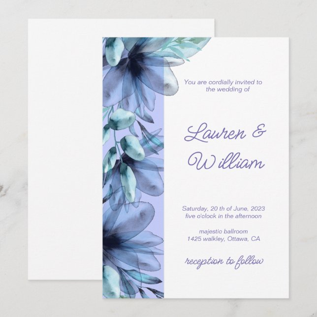 Floral dusty-blue violet watercolor Wedding  Invit Invitation (Front/Back)