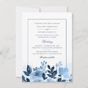 Floral Dusty Blue Watercolor Blush Wedding Invitation