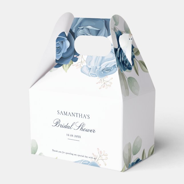 Floral Dusty Blue Watercolor Bridal Shower Favour Box (Front Side)