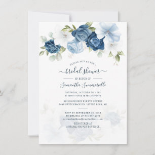 Floral Dusty Blue Watercolor Flowers Bridal Shower Invitation