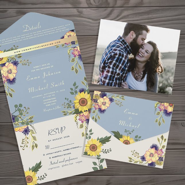 Floral Dusty Blue Wedding All In One Invitation (Creator Uploaded)
