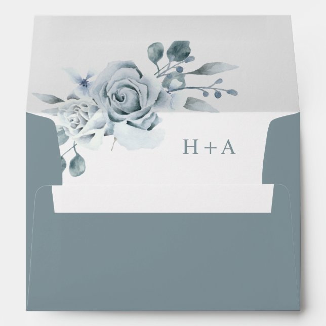 Floral Dusty Blue Wedding Envelope (Back (Bottom))