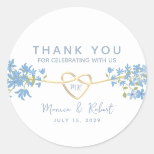 Floral Dusty Blue Wedding Favour Thank You Classic Round Sticker