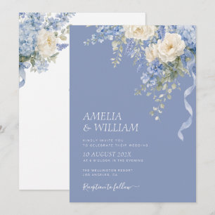 Floral dusty blue wedding Invitation