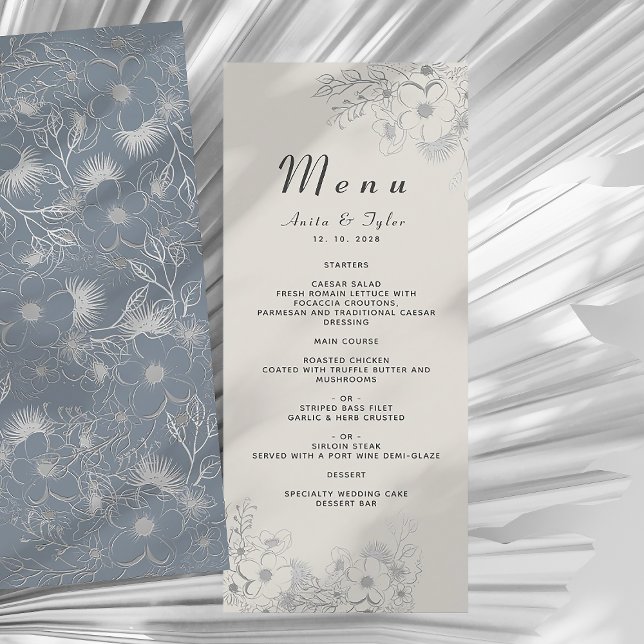 Floral Dusty Blue Wedding Menu (Creator Uploaded)