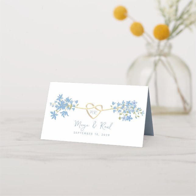 Floral Dusty Blue Wedding Place Card (Back)