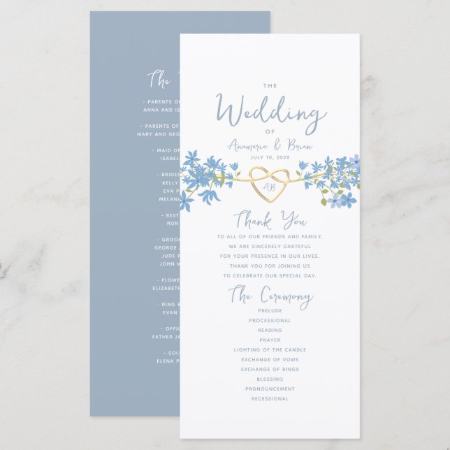 Floral Dusty Blue Wedding Program (Front/Back)