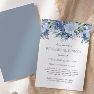 Floral Dusty Blue Wedding Rehearsal Dinner Invitation