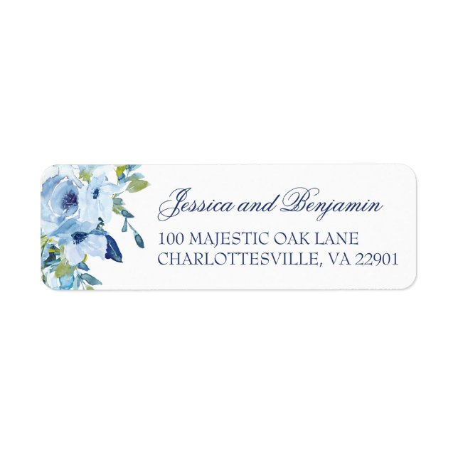 Floral Dusty Blue Wedding Return Address (Front)