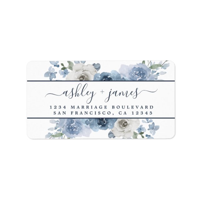 Floral Dusty Blue Wedding Return Address  Label (Front)