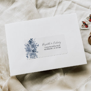 Floral Dusty Blue Wedding RSVP Address Label
