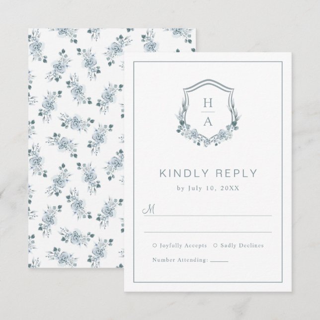 Floral Dusty Blue Wedding RSVP Card (Front/Back)