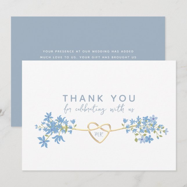 Floral Dusty Blue Wedding Thank You Card (Front/Back)