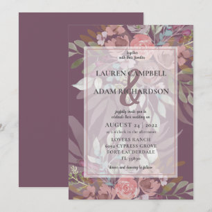 Floral Dusty Burgundy Ampersand Wedding Invitation
