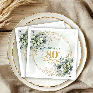 Floral Dusty Green Foliage 80th Birthday Napkins