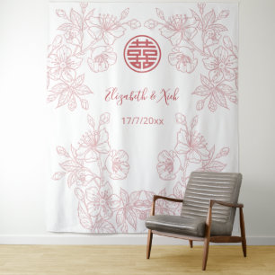 Floral Dusty Pink Chinese Wedding Backdrop Tapestry