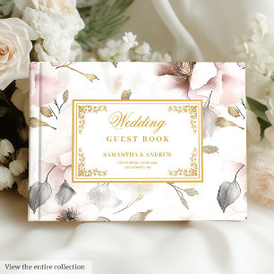 Floral Dusty Pink Ivory Gold Wedding Guest Book