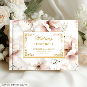 Floral Dusty Pink Ivory Gold Wedding Guest Book