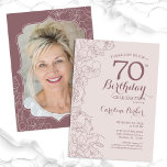 Floral Dusty Pink Photo 70th Birthday Party Invitation<br><div class="desc">Floral Dusty Blush Pink and Mauve Photo 70th Birthday Party Invitation. Elegant modern design featuring botanical outline drawings accents and typography script font. Simple trendy invite card perfect for a stylish female bday celebration. Can be customised to any age. Printed Zazzle invitations or instant download digital printable template.</div>