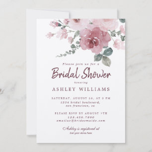 Floral Dusty Pink Rose Burgundy Bridal Shower Invi Invitation