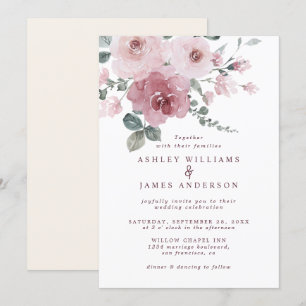 Floral Dusty Pink Rose Ivory Wedding Invitation