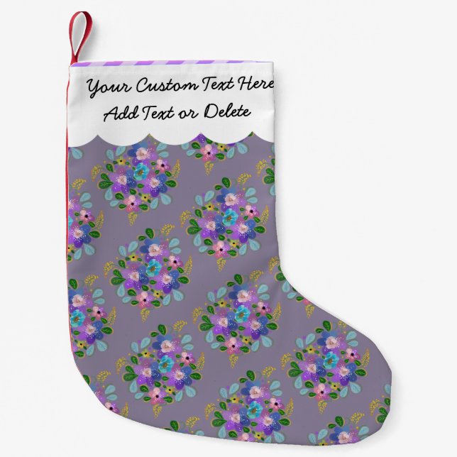 Floral Dusty Purple Spring Flowers Pretty Garden Small Christmas Stocking (Front)