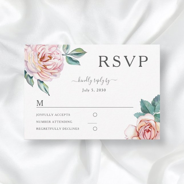 Floral Dusty Rose Blush Pink Peonies Wedding RSVP  (Creator Uploaded)
