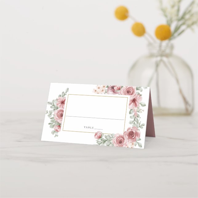 Floral Dusty Rose Elegant Wedding Place Card (Front)
